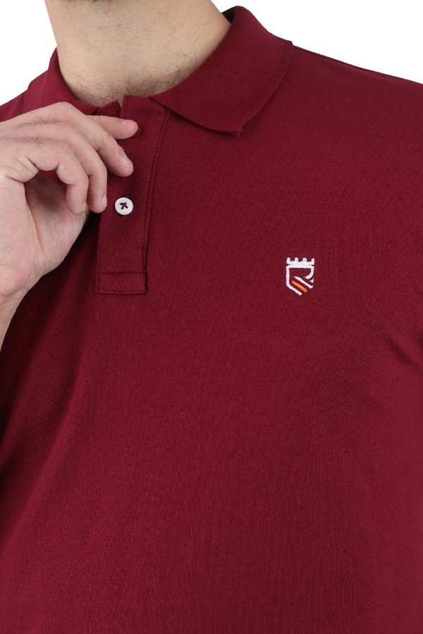 Playera Tipo Polo Color Rojo Vino Con Bordado Slim Fit Para Hombre
